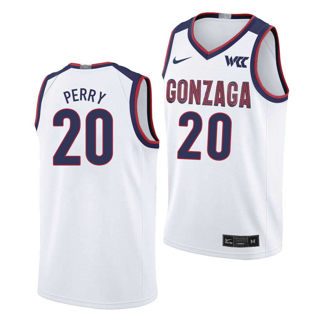Men #20 Kaden Perry Gonzaga Bulldogs College Basketball Jerseys Sale-White - Click Image to Close